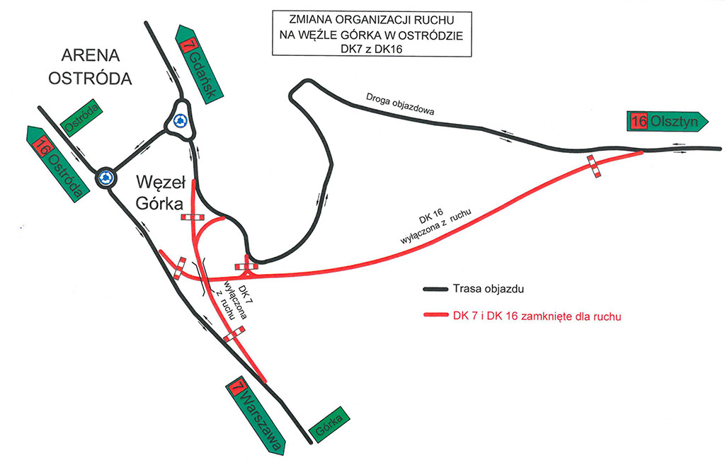 zmiana organizacji ruchu w obrębie skrzyżowania dróg nr 7 i 16 (węzeł Górka)