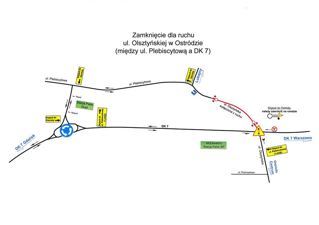 25 listopada zmiana organizacji rucho na skrzyżowaniu dk 7 z ul. Olsztyńską