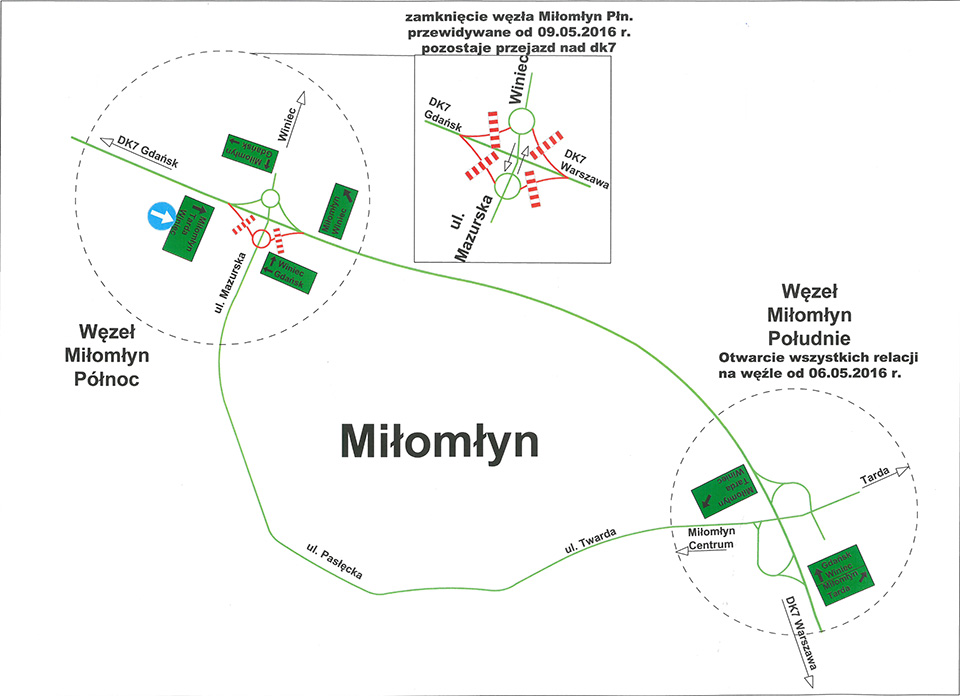 Miłomłyn -  zmiana organizacji ruchu.