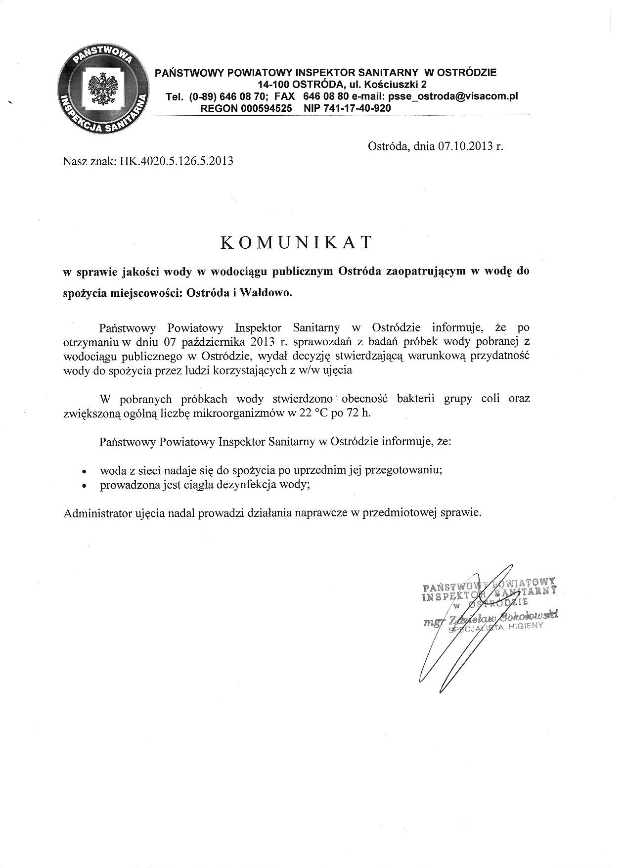 Komunikat sanepidu Komunikat sanepidu