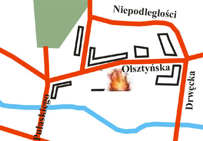 Miejsce pożaru na ulicy Olsztyńskiej Miejsce pożaru na ulicy Olsztyńskiej
