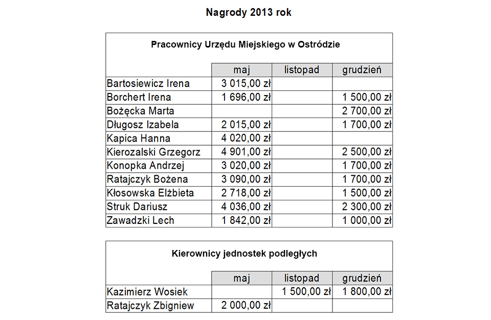 Nagrody w 2013 roku