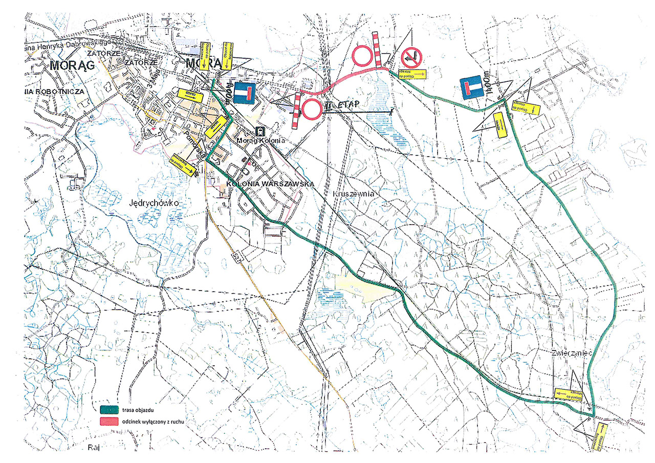 Zamknięcie drogi - Morąg, objazd